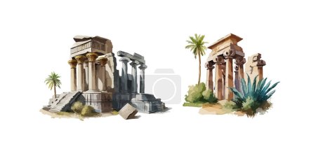 Illustration for Egyptian temple ruins clipart, isolated vector illustration. - Royalty Free Image