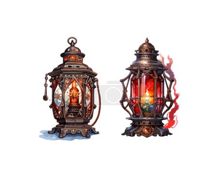 Illustration for Steampunk christmas lantern clipart, isolated vector illustration. - Royalty Free Image