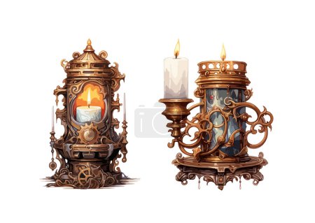 Steampunk candle clipart, isolated vector illustration.