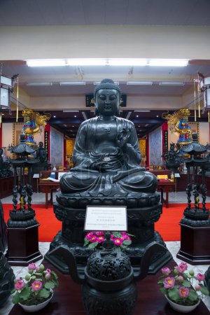 Photo for CHONBURI PROVINCE, THAILAND - JUNE 18, 2022. Anek Kusala Sala (Viharn Sien) Chinese Temple and Museum. Bronze image of Yao-shih Fu, the Buddha of Medicine. - Royalty Free Image