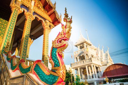 Photo for PATTAYA, THAILAND - JUNE 20, 2022. Wat Nong Yai temple. Sculpture of a Thai dragon in the foreground. - Royalty Free Image