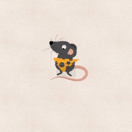 Foto de Ratón gris pequeño con trozo de queso - Imagen libre de derechos