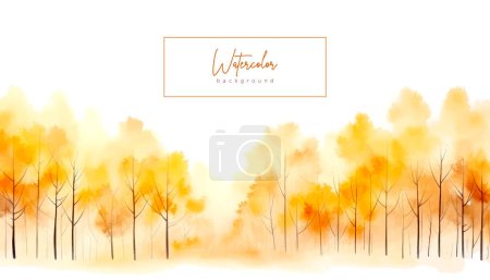 Abstract watercolor background with simply abstract forest trees. Vector illustration with autumn fall colors. Art banner, backdrop for cards, invitations, web, social media, advertising, design