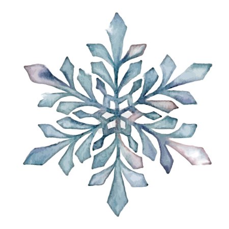 Hand drawn artistic blue snowflake with watercolor paper texture. Can be used for printed materials, prints, posters, cards, logo and web social media. Abstract background. Drawn decorative elements.