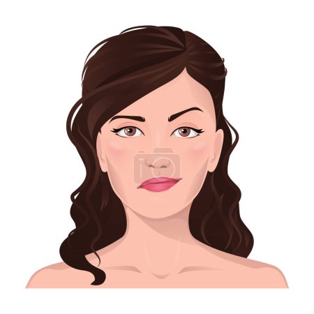 Illustration for Face portrait of women with brown hair. Facial expression with gesture isolated vector illustration. Avatar for a social network. Vector flat illustration, web, design, beauty and make up. - Royalty Free Image