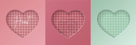 Illustration for Set of pastel pink and mint green soft 3D heart shape frame design. Collection of geometric backdrop for cosmetic product display, valentine day festival design, presentation, banner, cover and web. - Royalty Free Image