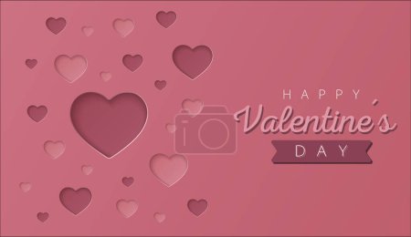 Feliz día de San Valentín fondo de pantalla o bandera con corazones. Hermoso marco de corazón cortado de papel sobre fondo rosa. Ilustración vectorial para la exhibición de productos cosméticos, diseño de festivales de San Valentín, presentación
