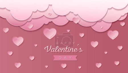 Illustration for Happy Valentine's day wallpaper or banner with hearts. Beautiful paper cut heart frame on rose background. Vector illustration for cosmetic product display, valentine day festival design, presentation - Royalty Free Image