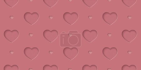 Illustration for Seamless rose love pattern with hearts. Beautiful paper cut heart on background. Papercut illustration for cosmetic product display, valentine day wrapping paper, presentation, textile, wallpaper. - Royalty Free Image