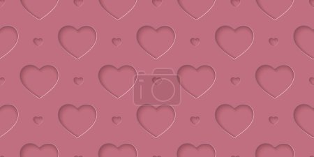 Nahtloses rosa Liebesmuster mit Herzen. Schöne Papierschnitt Herz auf Hintergrund. Papierschnitt-Illustration für kosmetische Produktpräsentation, Valentinstag-Packpapier, Präsentation, Textil, Tapete.