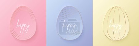 Set of pastel colored 3D egg shape frame design. Collection of geometric backdrop for easter product display, spring festival design, happy easter card, presentation, luxury banner, cover and web.