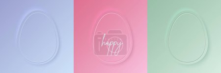 Illustration for Set of pastel colored 3D egg shape frame design. Collection of geometric backdrop for easter product display, spring festival design, happy easter card, presentation, luxury banner, cover and web. - Royalty Free Image