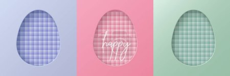 Illustration for Set of pastel colored 3D egg shape frame design. Collection of geometric backdrop for easter product display, spring festival design, happy easter card, presentation, luxury banner, cover and web. - Royalty Free Image