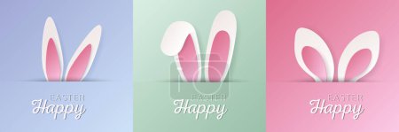 Illustration for Set of pastel colored 3D rabbit shape design. Collection of bunny elements for easter product, spring festival design, happy easter card, presentation, luxury banner, cover and web. - Royalty Free Image