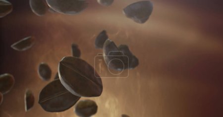 Photo for Scattered Coffee Beans with Steam and Copyspace, Selective Focus - Royalty Free Image