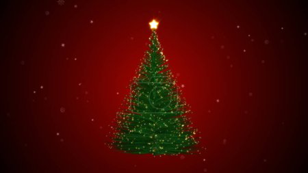 Photo for Abstract Green Particle Christmas Tree on red background - Royalty Free Image