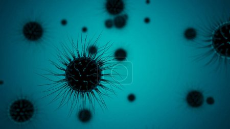 Photo for 3D illustration of a dark spiky virus cell on blue background - Royalty Free Image