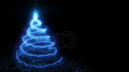 Photo for Christmas tree made from spiral blue particles on dark background with copy space - Royalty Free Image