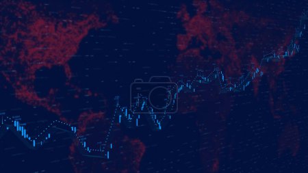 Photo for Candlestick Patterns and World Map showing Global market - Royalty Free Image