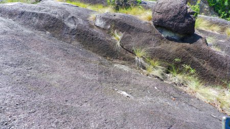 Natural View Of The Surface Of Mountain Rocks Covered With Grass On A Hill, In Daya Baru Village, Indonesia