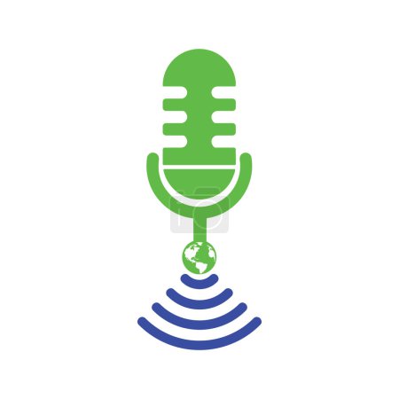 Podcast microphone with wifi icon vector illustration