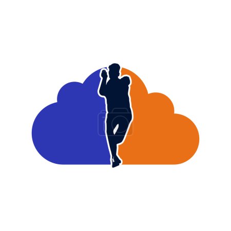 Téléchargez les illustrations : Bowling de cricket bowling rapide à l'intérieur d'une icône de nuage illustration vectorielle - en licence libre de droit