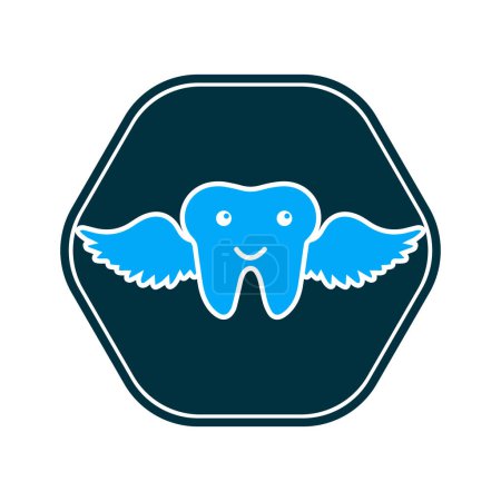 Illustration for Tooth logo with wings inside a shape of hexagon vector illustration - Royalty Free Image