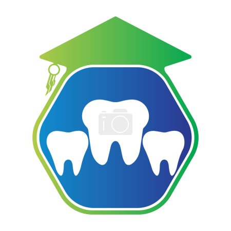 Illustration for Teethes logos with education cap inside a shape of hexagon - Royalty Free Image