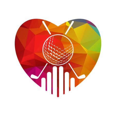 Golf ball and sticks inside a shape of love heart vector illustration