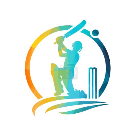 Illustration for Cricket Player Logo Design Inside a Shape of Ring - Royalty Free Image