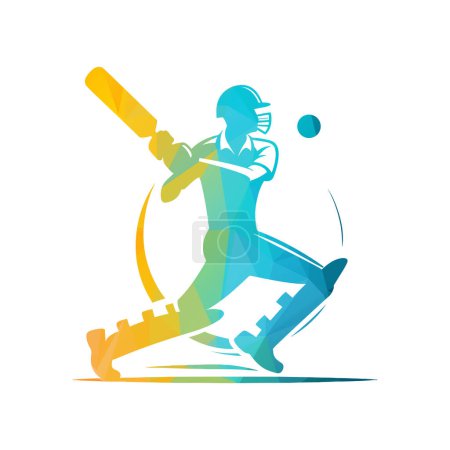 Illustration for Cricket Player Logo Design Playing Short Vector - Royalty Free Image