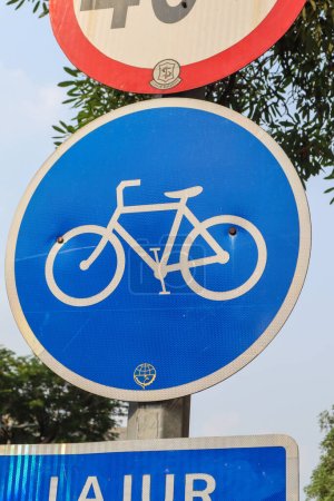 close up of bike lane sign. surabaya, indonesia - 21 february 2024