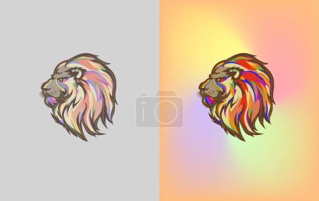 Téléchargez les illustrations : Logo tête de lion illustration vectorielle. visage de lion coloré. - en licence libre de droit