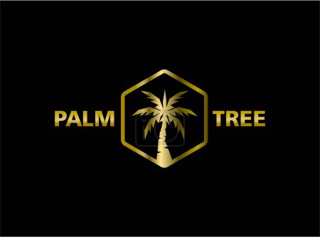 Téléchargez les illustrations : Logo palmier avec cadres en polygone. palmier dattier doré - en licence libre de droit