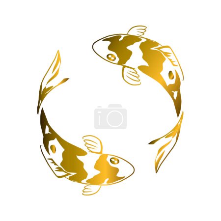 Ilustración de Peces koi oro nadando alrededor, ilustración vectorial dibujado a mano - Imagen libre de derechos