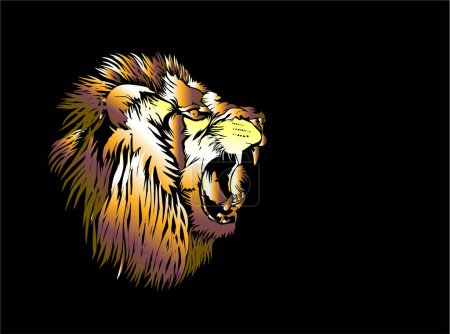 Illustration for Lion head roars vector illustrations isolated on black background - Royalty Free Image