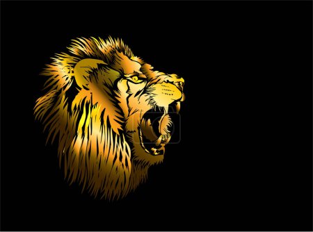 Téléchargez les illustrations : Tête de lion rugit illustrations vectorielles isolées sur fond noir - en licence libre de droit