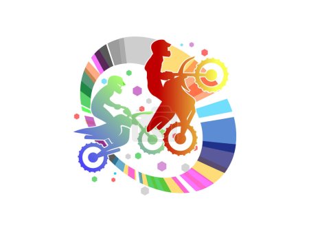 Téléchargez les illustrations : Motocross cavalier freestyle saut, affiches de compétition de moto de saleté. illustration vectorielle - en licence libre de droit
