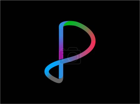 Illustration for P lettering logo with abstract infinity symbol concepts. neon blue and gradient colors. - Royalty Free Image