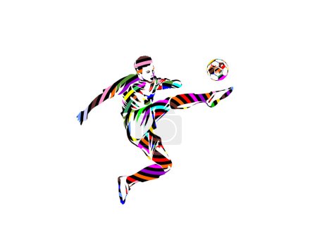 Illustration for Colorful football player figure, free kick style, vector - Royalty Free Image