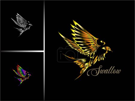 Ilustración de Aves golondrinas abstractas y coloridas Pájaro fénix COLOROSO, dibujo a mano con estilo tribal, perfecto para la camiseta y el diseño del tatuaje - Imagen libre de derechos