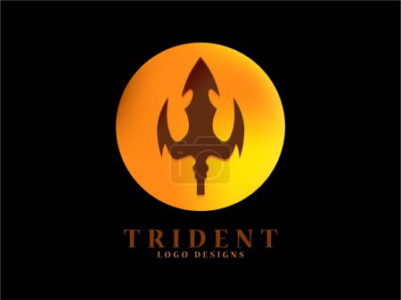 Illustration for Trident and full moon logo concepts. brand and identity vector with mythology concept - Royalty Free Image