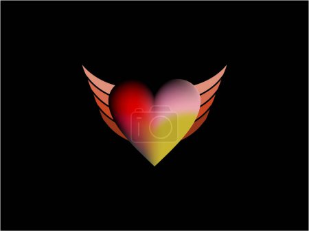 Ilustración de Colorido corazón y alas logotipo aislado sobre fondo negro - Imagen libre de derechos