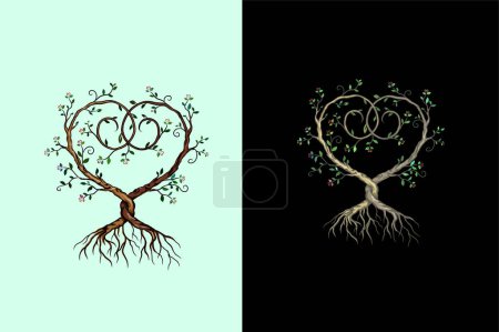 Illustration for Romantic tree illustrations, abstract decoration of heart-shaped tree - Royalty Free Image