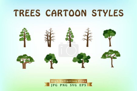 Téléchargez les illustrations : Jeu d'arbres, illustration vectorielle - en licence libre de droit