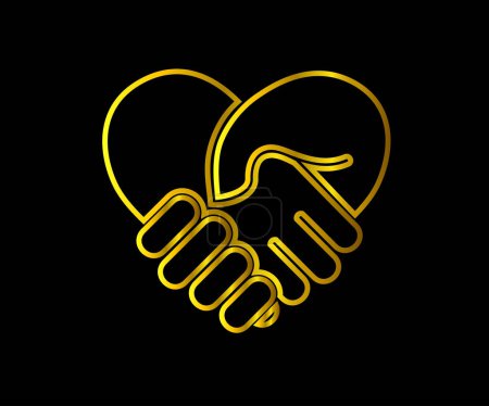 Illustration for Hand Shake line icon with Heart shaped gold color - Royalty Free Image