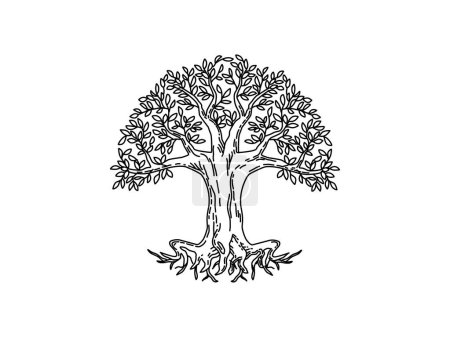 Ilustración de Logo del árbol dibujo a mano en estilo de arte en línea. vector imprimible - Imagen libre de derechos