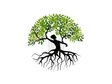 Illustration for Abstract Human tree logo with circular shape. Unique dryad Tree Vector illustration, hand drawn abstract tree with woman shape. - Royalty Free Image
