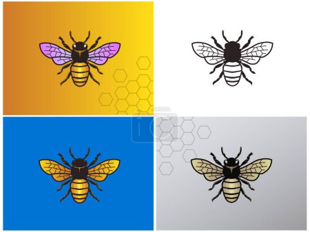 Téléchargez les illustrations : Logo abeille miel. Illustrations de style gravure dessinée à la main. - en licence libre de droit
