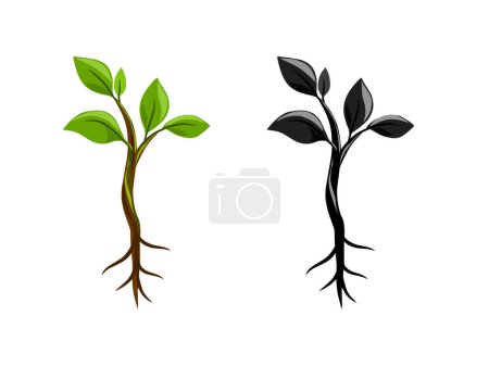 Téléchargez les illustrations : Plante de jardinage de semis. Les graines germent avec les racines. Germes, plantes, arbres icônes de l'agriculture. - en licence libre de droit